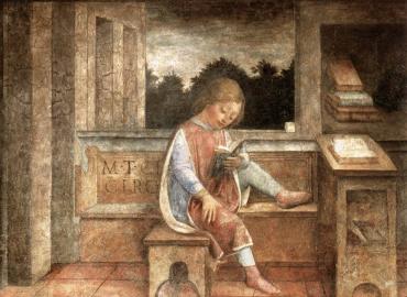 A painting in colour of The Young Cicero reading, c. 1464, by Vincenzo Foppa